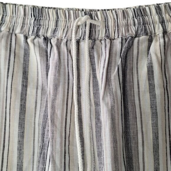 beachlunchlounge Margot Small Linen Cotton Striped Wide Leg Cropped Pant Pockets - Picture 3 of 13
